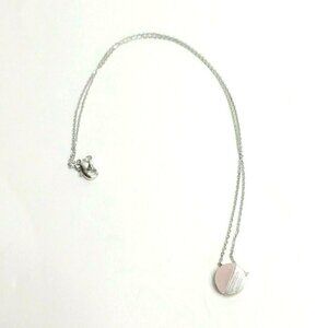 Women's Silver Toned Necklace Circle Pink Dainty